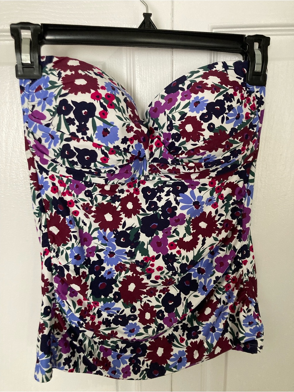 Anne Cole Floral Bandeau Swim Top in Cream, Burgundy & Purple